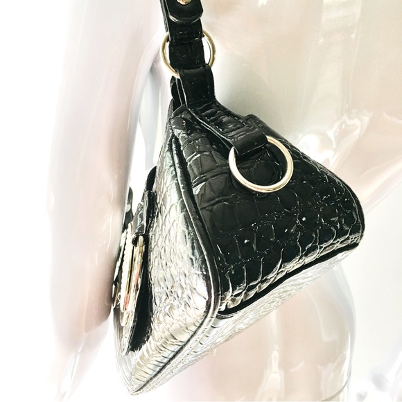 Black Aldo Spring rhinestone embellished faux lizard patent leather handbag - Picture 5 of 16